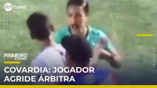Árbitra leva tapa após expulsar jogador de futebol na 3ª divisão da Colômbia | #PrimeiroImpacto