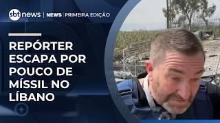 Repórter escapa por pouco de míssil durante transmissão no Líbano | #NewsPrimeiraEdição