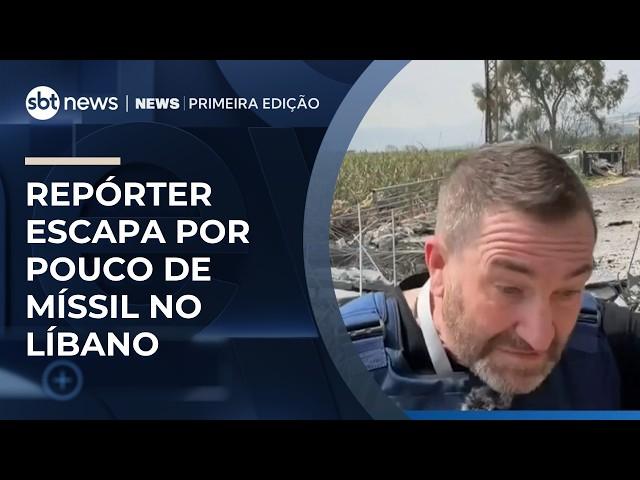 Repórter escapa por pouco de míssil durante transmissão no Líbano | #NewsPrimeiraEdição