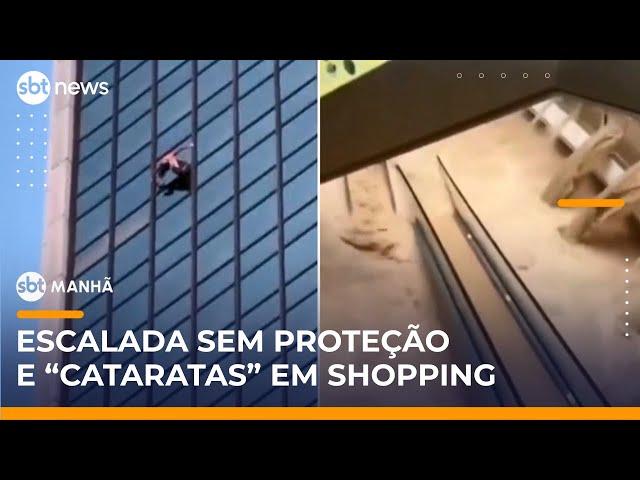 Francês escala hotel sem equipamentos e shopping na China é tomado por enchente | #SBTManhã