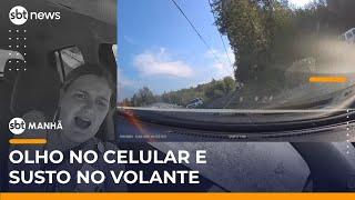 Enfermeira causa acidente após usar celular ao volante nos EUA | #SBTManhã