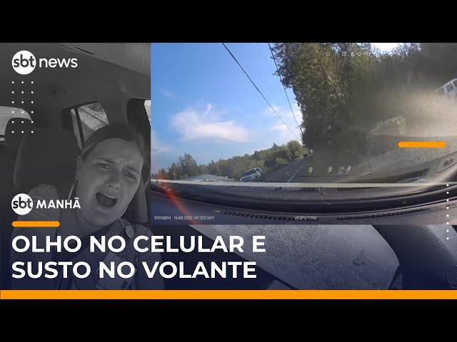Enfermeira causa acidente após usar celular ao volante nos EUA | #SBTManhã