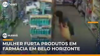 Mulher é flagrada furtando produtos de alto custo em farmácia em BH | #SBTManhã