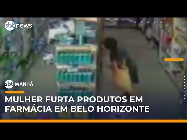Mulher é flagrada furtando produtos de alto custo em farmácia em BH | #SBTManhã