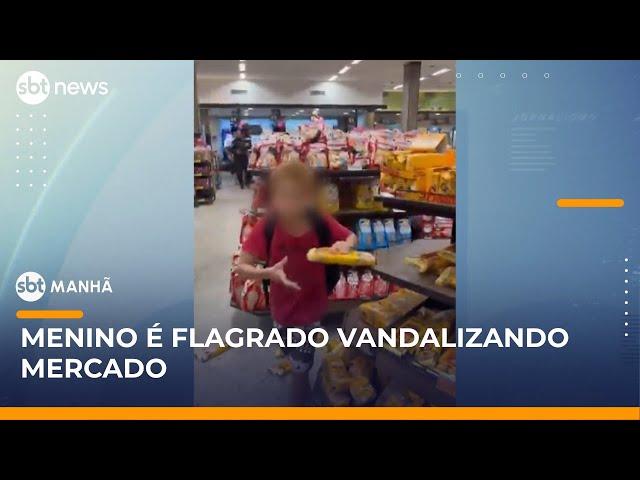 Menino é flagrado quebrando mercado no Rio de Janeiro | #SBTManhã