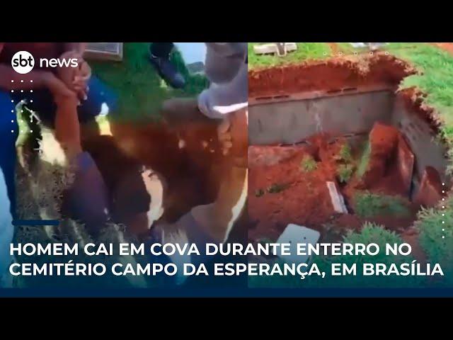 Homem cai em cova tampada com grama após enterro em cemitério de Brasília