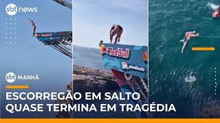 Saltadora escorrega e quase sofre tragédia ao saltar de 22 metros | #SBTManhã