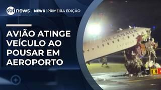 Colisão entre avião e caminhão em aeroporto de Nova York deixa 2 mortos | #NewsPrimeiraEdição