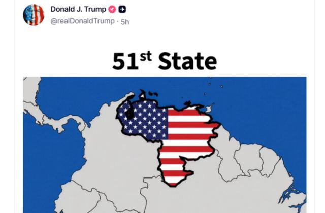 Trump publica imagem da Venezuela como “51º estado” dos EUA