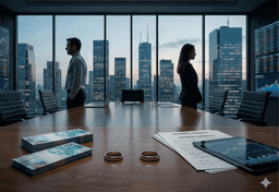 Imagem da notícia Casal dentro de uma empresa com alianças na mesa | Imagem gerada por IA