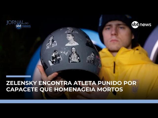 Zelenskyy encontra atleta punido por homenagem a mortos da guerra em capacete | #JornaldoSBTNews Zelenskyy encontra atleta punido por homenagem a mortos da guerra em capacete | #JornaldoSBTNews