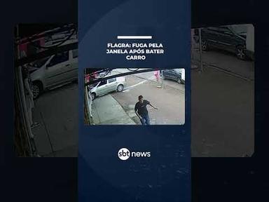 Motorista foge pela janela após bater carro no trânsito e em fachada de loja | #SBTNotícias