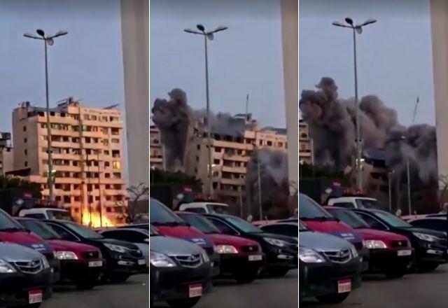 Vídeo: Prédio desaba no centro de Beirute após ataque aéreo de Israel